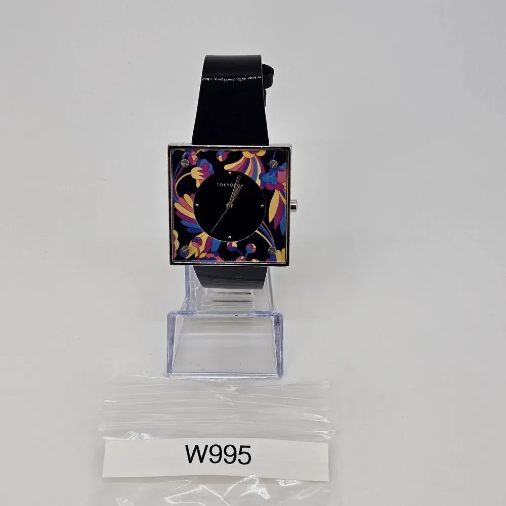 TOKYObay Women's Watch 38MM Flowers Square Case Black Leather Bands New‎ Battery